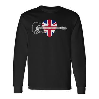 Guitar Pick Union Jack Flag Guitarist Vintage Long Sleeve T-Shirt - Monsterry