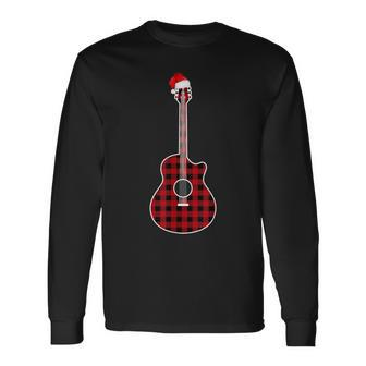Guitar Red Plaid Buffalo Christmas Pajamas Family Long Sleeve T-Shirt - Monsterry