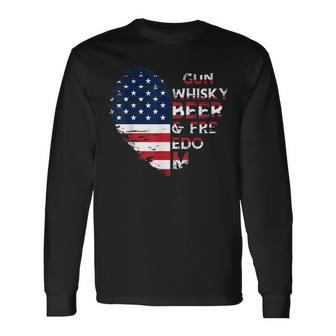 Gun Whisky Beerss & Freedom American Flag T Long Sleeve T-Shirt - Monsterry