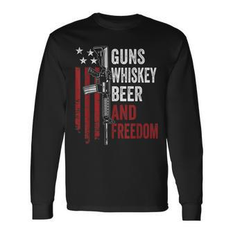 Guns Whisky Beer And Freedom Drinking Ar15 Gun Long Sleeve T-Shirt - Monsterry