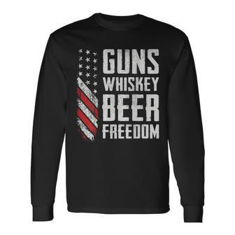 Guns Whisky Beer Freedom Pro Guns Drinking On Back Long Sleeve T-Shirt - Monsterry