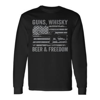 Guns Whisky Beer And Freedom Usa Drinker On Back Long Sleeve T-Shirt - Monsterry