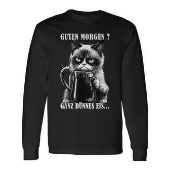 Guten Morgen Ganz Thin Eis German Language Cat Kaffee Black Langarmshirts - Seseable