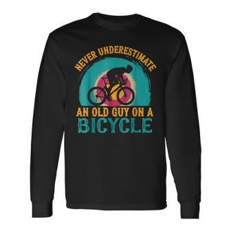 Guy On A Bicycle Grandpa Cycling Long Sleeve T-Shirt - Seseable