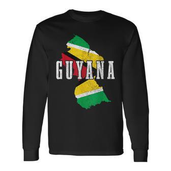 Guyana Map Pride Guyanese Flag Long Sleeve T-Shirt - Seseable