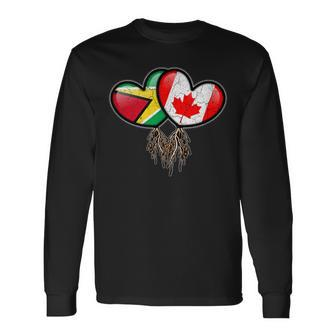 Guyanese Canadian Flags Inside Hearts With Roots Long Sleeve T-Shirt - Monsterry CA