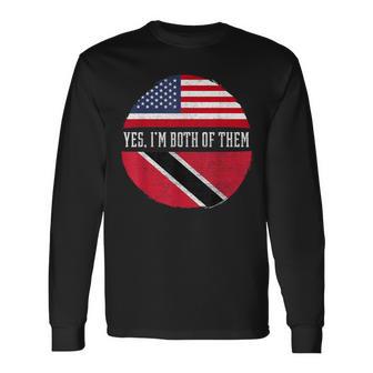 Half American Half Trinbagonian Usa Flag Trinidad And Tobago Long Sleeve T-Shirt - Monsterry