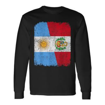 Half Argentinian Half Peruvian Flag Heritage Pride Roots Long Sleeve T-Shirt | Mazezy UK