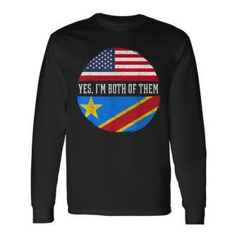 Half Congolese Usa Flag Democratic Republic Of The Congo Long Sleeve T-Shirt - Monsterry