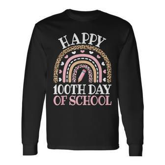 Happy 100Th Day Of School 100 Days Leopard Rainbow Long Sleeve T-Shirt - Monsterry UK