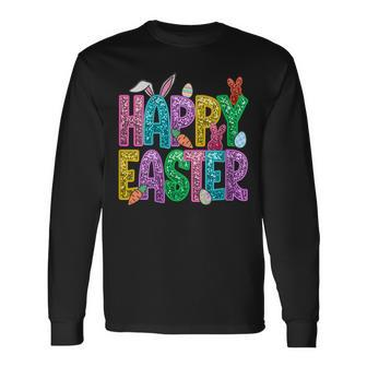 Happy Easter Bling Bling Sayings Egg Bunny Long Sleeve T-Shirt - Seseable