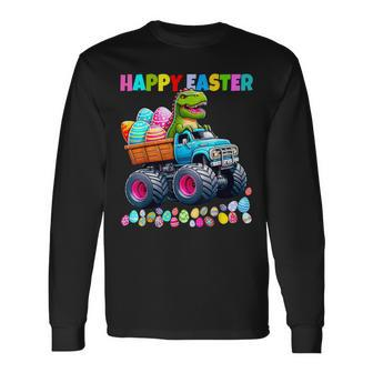 Happy Easter Eggs With Monster Truck Dinosaur T-Rex Long Sleeve T-Shirt - Seseable