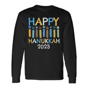 Happy Hanukkah 2023 Love And Light Jewish Menorah Family Long Sleeve T-Shirt - Seseable
