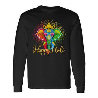 Happy Holi Festival India Colors Elephant Hindu Spring 2024 Long Sleeve T-Shirt | Mazezy UK