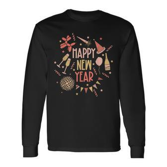 Happy New Year Nye Party 2024 New Years Eve Confetti Long Sleeve T-Shirt | Mazezy