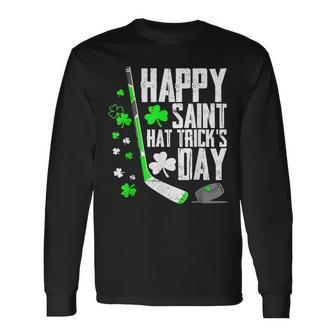 Happy Saint Hat Trick's Day Ice Hockey St Patrick's Long Sleeve T-Shirt - Thegiftio UK