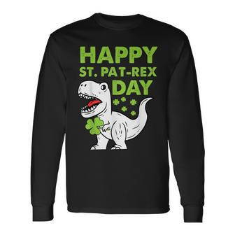 Happy St Pat T-Rex Day Dinosaur St Patrick's Day Boys Girls Long Sleeve T-Shirt - Monsterry