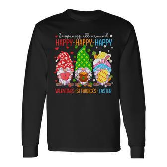 Happy Valentines St Patrick Easter Happy Holiday Gnome Long Sleeve T-Shirt - Seseable
