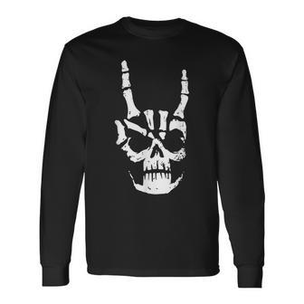 Hard Rock Skull Horn Hands Heavy Metal Gothic Long Sleeve T-Shirt - Seseable