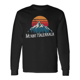 Hawaiian Mount Haleakala Volcano Mountain Retro T Long Sleeve T-Shirt - Monsterry
