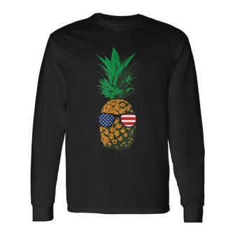 Hawaiian Pineapple American Flag Sunglasses 4Th Of July Long Sleeve T-Shirt - Monsterry AU