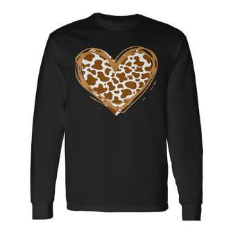 Heart Brown Cow Pattern For Cow Lover Long Sleeve T-Shirt | Mazezy