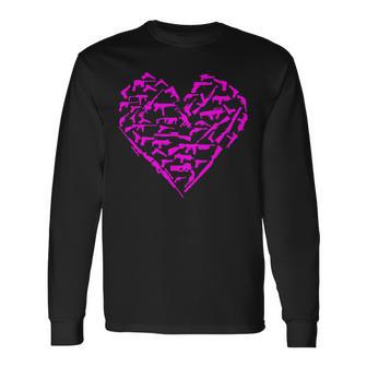 Heart Gun Love Guns Pro Guns Valentine's Day Firearms Long Sleeve T-Shirt - Monsterry UK