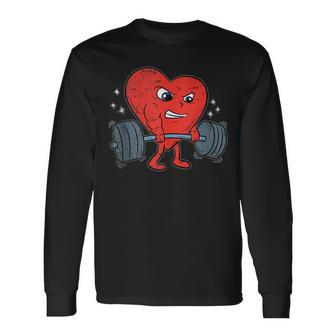 Heart Lifting Workout Valentines Day Cool Gym Bodybuilding Long Sleeve T-Shirt - Monsterry