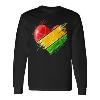 Heart In Pan African Colors Celebrate Afro American Heritage Long Sleeve T-Shirt - Seseable