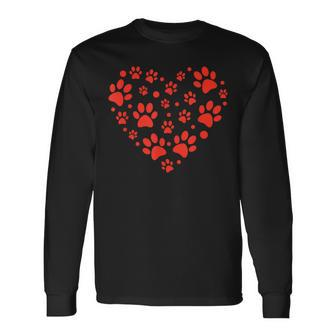 Heart Paw Print Valentines Cute Dog Love Doggie Puppy Lover Long Sleeve T-Shirt - Thegiftio UK