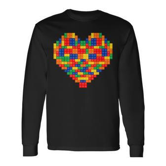 Heart Valentines Day Master Builder Block Brick Building Long Sleeve T-Shirt | Mazezy