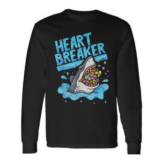 Heartbreaker Shark Eating Hearts Valentine's Day Long Sleeve T-Shirt - Monsterry AU