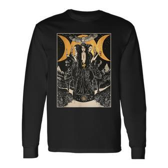 Hecate Triple Moon Goddess Wiccan Wicca Pagan Witch Long Sleeve T-Shirt - Seseable