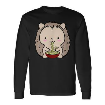 Hedgehog Eating Ramen Noodle Soup Cute Long Sleeve T-Shirt - Monsterry CA