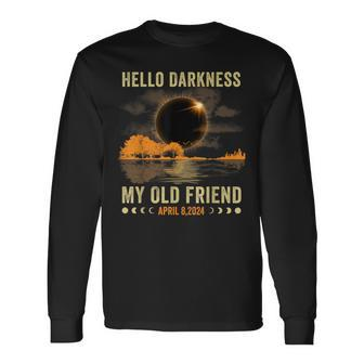 Hello Darkness My Friend Solar Eclipse April 8 2024 Long Sleeve T-Shirt - Thegiftio UK