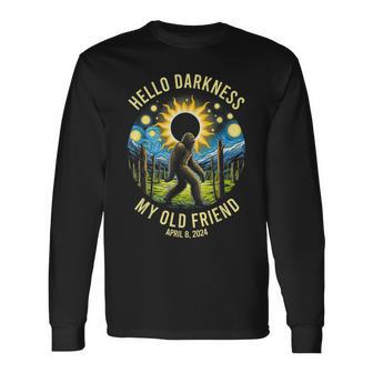 Hello Darkness My Old Friend Bigfoot Solar Eclipse 2024 Long Sleeve T-Shirt | Mazezy