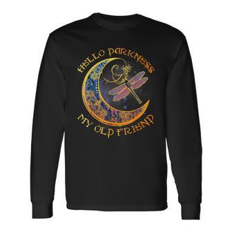 Hello Darkness My Old Friend Crescent Moon Dragonfly Long Sleeve T-Shirt - Monsterry AU