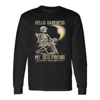 Hello Darkness My Old Friend Skeleton Solar Eclipse T- Long Sleeve T-Shirt - Seseable