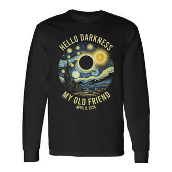 Hello Darkness My Old Friend Solar Eclipse April 8 2024 Long Sleeve T-Shirt - Seseable