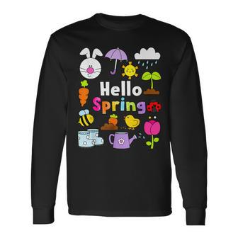 Hello Spring And Easter Day 2024 Bunny Hello Spring Toddler Long Sleeve T-Shirt - Seseable