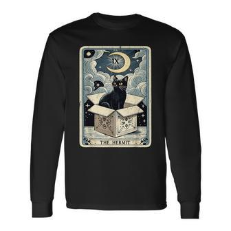 The Hermit Tarot Card Cat In Box Mystic Cat Long Sleeve T-Shirt - Seseable