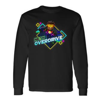 Herren-Langarmshirts Schwarz, Neon Overdrive Grafik, Retro-Gamer-Design - Seseable