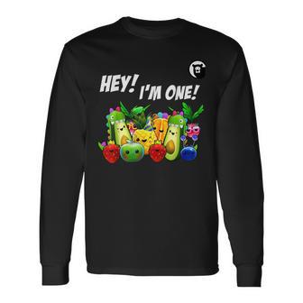 Hey I'm One Birthday Boy Fruit Birthday Hey Bear Long Sleeve T-Shirt - Seseable