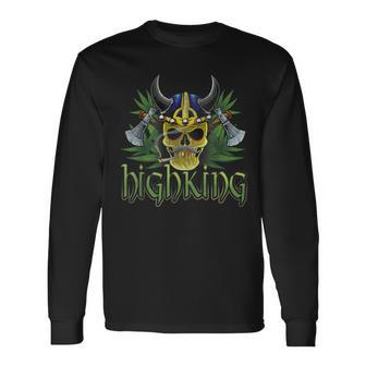 High King Skull Cannabis Smoker Marijuana Smoking Viking Long Sleeve T-Shirt - Monsterry CA