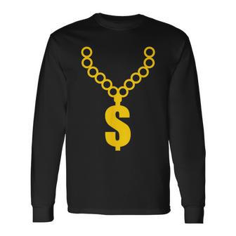 Hip Hop Gold Chain Rap Gangsta Dollar Necklace Money Bling Long Sleeve T-Shirt - Monsterry AU