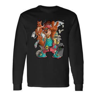 Hip Hop Teddy Bear With Squirrel Adult Long Sleeve T-Shirt - Monsterry CA