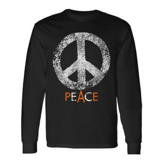 Hippie Peace Ban The Bomb Distressed Vintage Retro Graphic Long Sleeve T-Shirt - Monsterry UK
