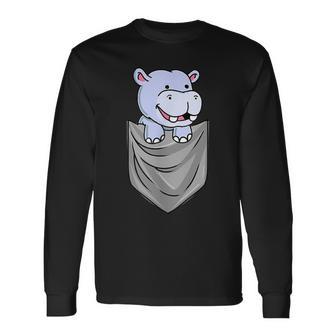 Hippo In Pocket Hippopotamus Long Sleeve T-Shirt - Monsterry