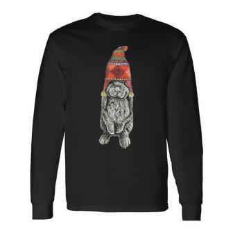 Hipster Lop Eared Bunny Rabbit Wearing Winter Peruvian Hat Long Sleeve T-Shirt | Mazezy UK