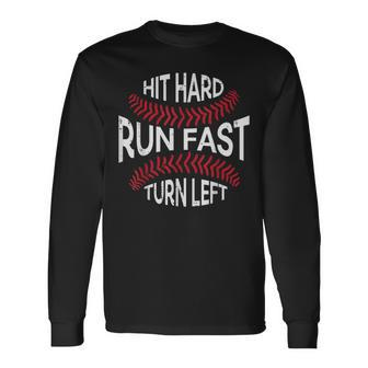 Hit Hard Run Fast Turn Left Baseball Player Boys Long Sleeve T-Shirt - Monsterry UK